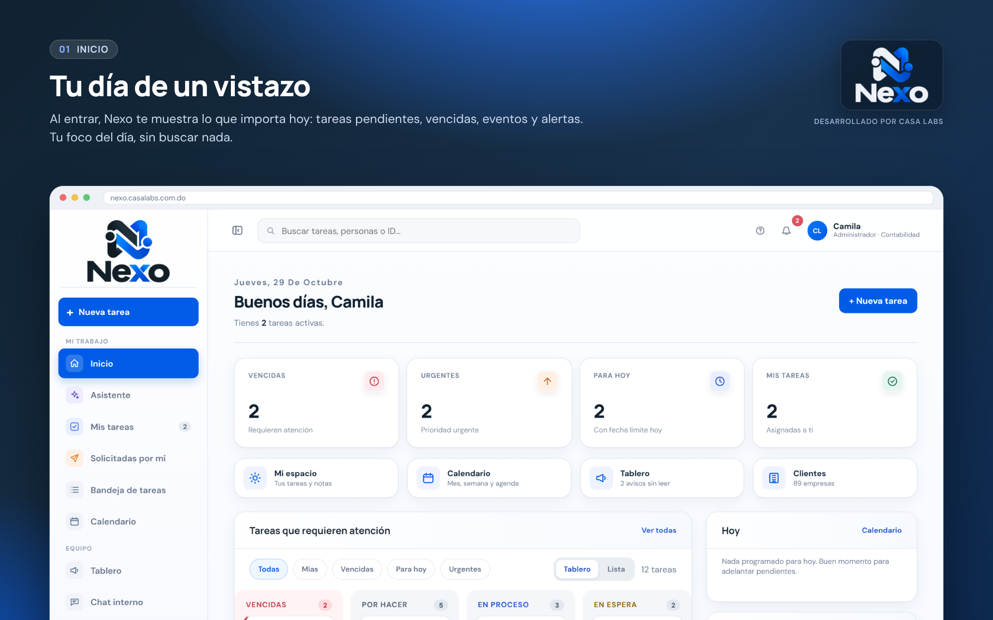 Inicio · tu día de un vistazo