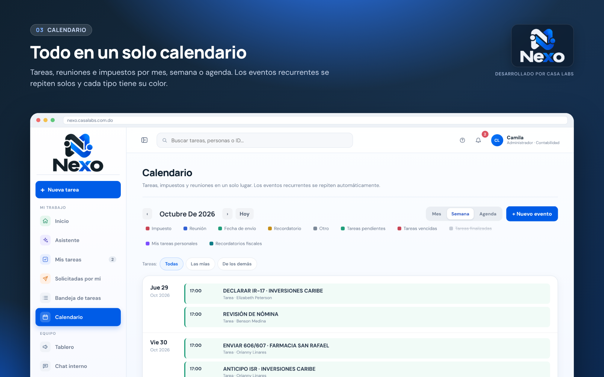 Calendario · organiza tus fechas