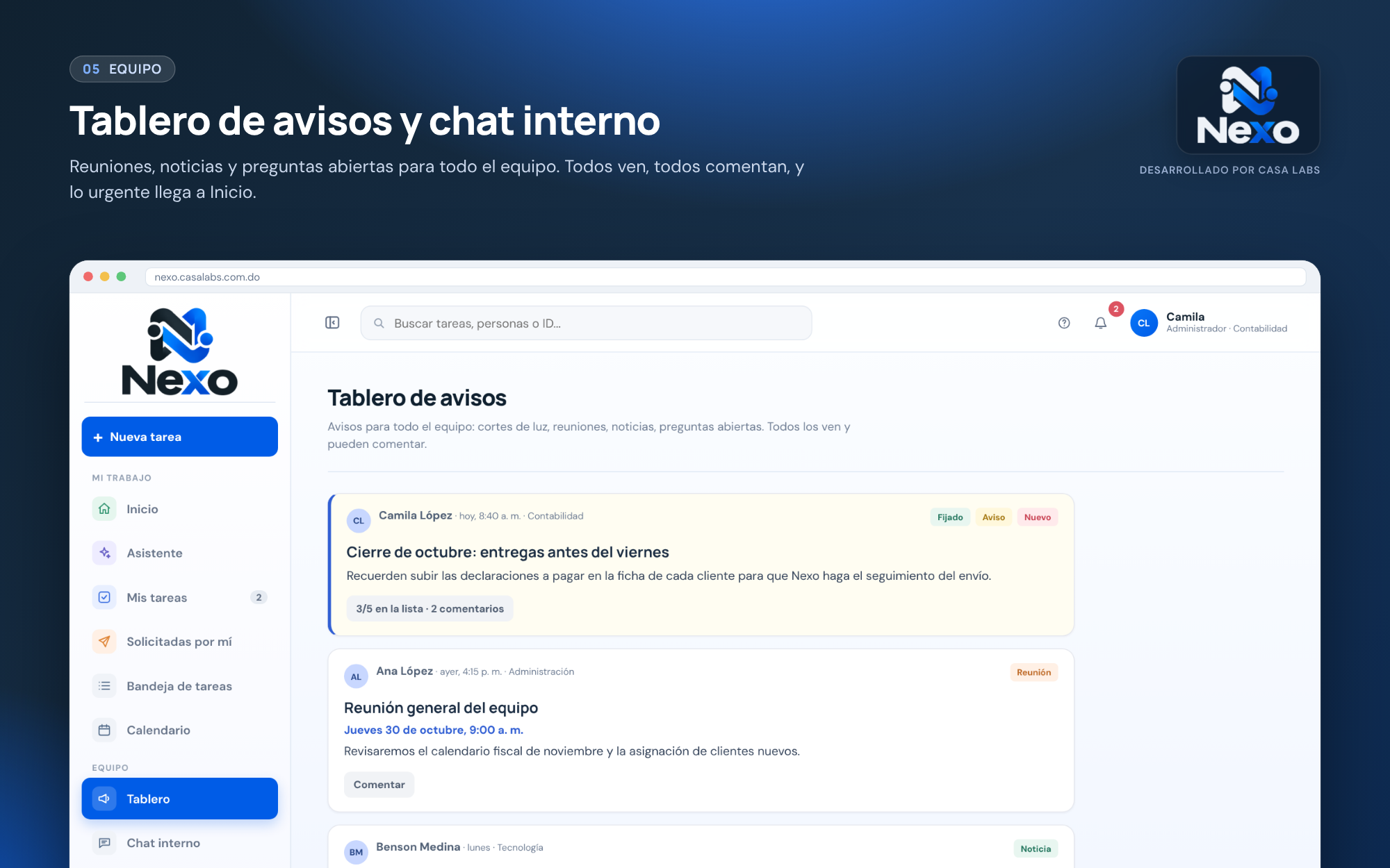 Equipo · comunicación y avisos